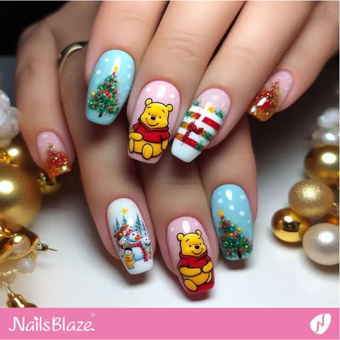 Winnie the Pooh Christmas Nails | Cartoon Nails - NB1699